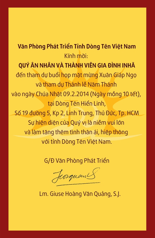 Gia đình Inhã: Thiệp mời họp mặt mừng Xuân Giáp Ngọ  - Dòng Tên  Việt Nam-Dòng Chúa Giêsu