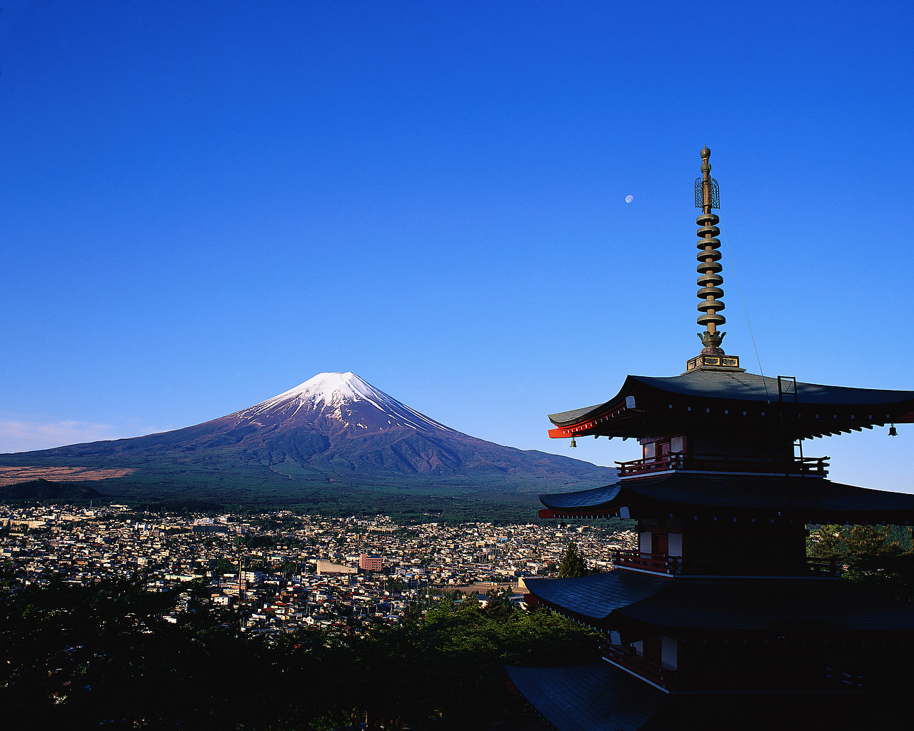 Mount Fuji and Japanese Temple