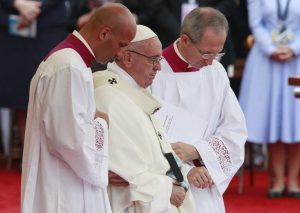 Pope Francis arrives to celebrate a mass in Czestochowa, Poland,Thursday, July 28, 2016. Pope Francis has praised native son St. John Paul II as a "meek and powerful" herald of mercy as well as countless "ordinary yet remarkable people" who held firm to their Catholic faith throughout adversity in the former Communist-ruled nation. (AP Photo/Czarek Sokolowski)