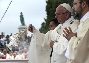 Pope Francis asperges incense on the altar as he celebrates a mass in Czestochowa, Poland,Thursday, July 28, 2016. (Stefano Rellandini/Pool Photo via AP)